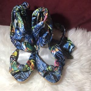 Multi colored wedged sandals size 8.5